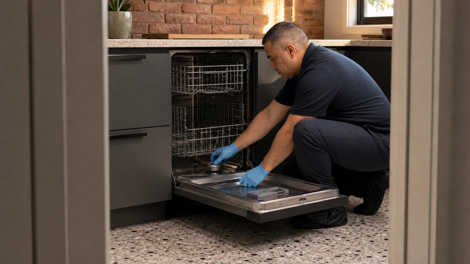 Panel-ready dishwasher diagnostic visit in the service area